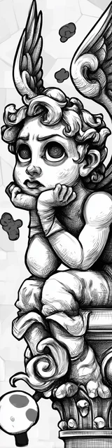 Free angel bookmark to color featuring frustrated angel on a pillar